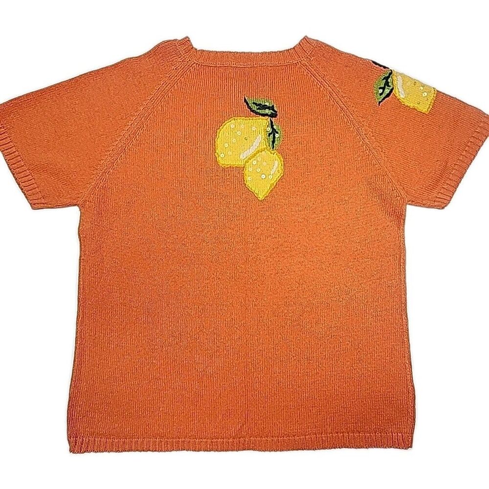 Quacker Factory Sweater Orange Short Sleeve Lemon Women Plus Sz 1X A43984 QVC - Picture 2 of 9